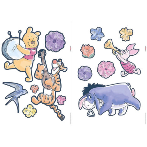 sticker mural Winnie l'ourson rose, violet et jaune  - Disney