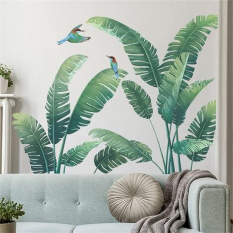 Sticker mural,Autocollants muraux de plantes vertes, forêt tropicale humide, feuille de Monstera, feuilles de palmier naturelles, plantes à feuilles vertes nordiques-RAPANDA