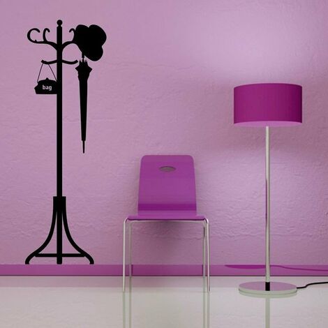 Sticker Murale - Porte-manteaux - pour Sejour, Chambre, Entree - Noir en Vinyle, 45 x 0,4 x 50 cm