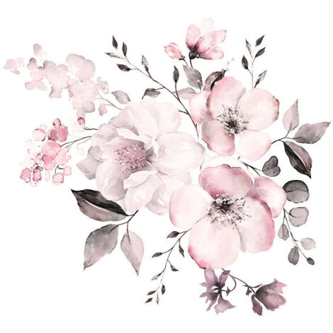 Sticker mural,Fleur Imprimer Sticker Mural Fleurs Murale Romantique Fleurs Sticker Mural Maison Décoration Murale, 1set