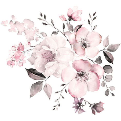 Sticker mural,Fleur Imprimer Sticker Mural Fleurs Murale Romantique Fleurs Sticker Mural Maison Décoration Murale, 1set