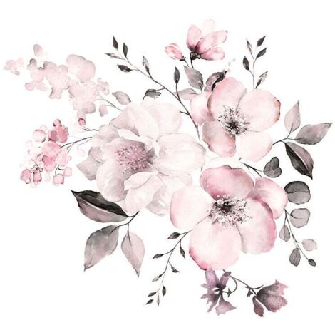 Sticker mural,Fleur Imprimer Sticker Mural Fleurs Murale Romantique Fleurs Sticker Mural Maison Décoration Murale, 1set Sticker mural