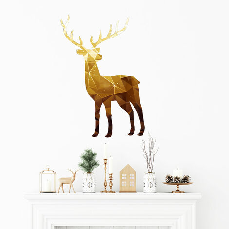 Sticker Noël cerf origami doré - Autocollants stickers adhésifs noël - décoration fêtes - 130x90cm
