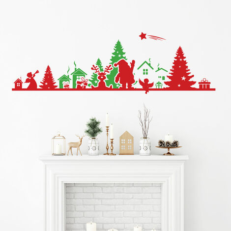 Sticker Noël frise de noël rouge et vert - Autocollants stickers adhésifs noël - décoration fêtes - 20x65cm