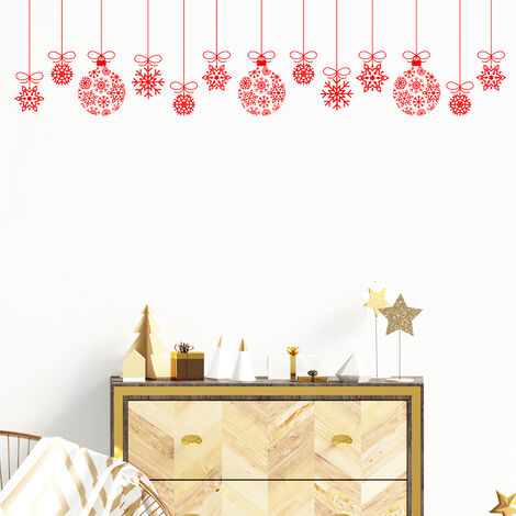 Sticker Noël guirlande boule de noël rouge - Autocollants stickers adhésifs noël - décoration fêtes - 70x70cm