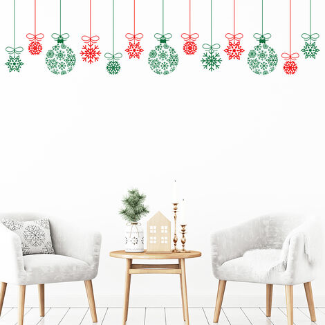 Sticker Noël guirlande boule de noël rouge et vert - Autocollants stickers adhésifs noël - décoration fêtes - 70x70cm