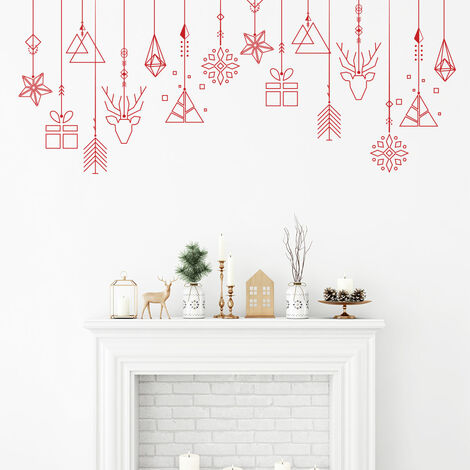 Sticker Noël guirlande de noël rouge - Autocollants stickers adhésifs noël - décoration fêtes - 20x50cm