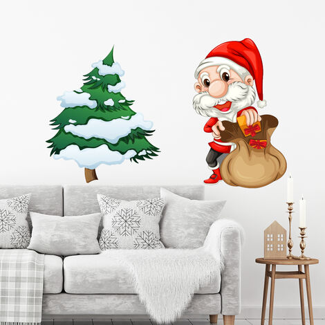 Sticker Noël père noël joyeux noël et bonne année - Autocollants stickers  adhésifs noël - décoration fêtes - 70x85cm