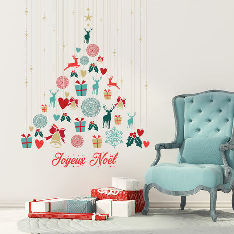Sticker Noël sapin suspendu Joyeux Noël - Autocollants stickers adhésifs noël - décoration fêtes - 65x50cm