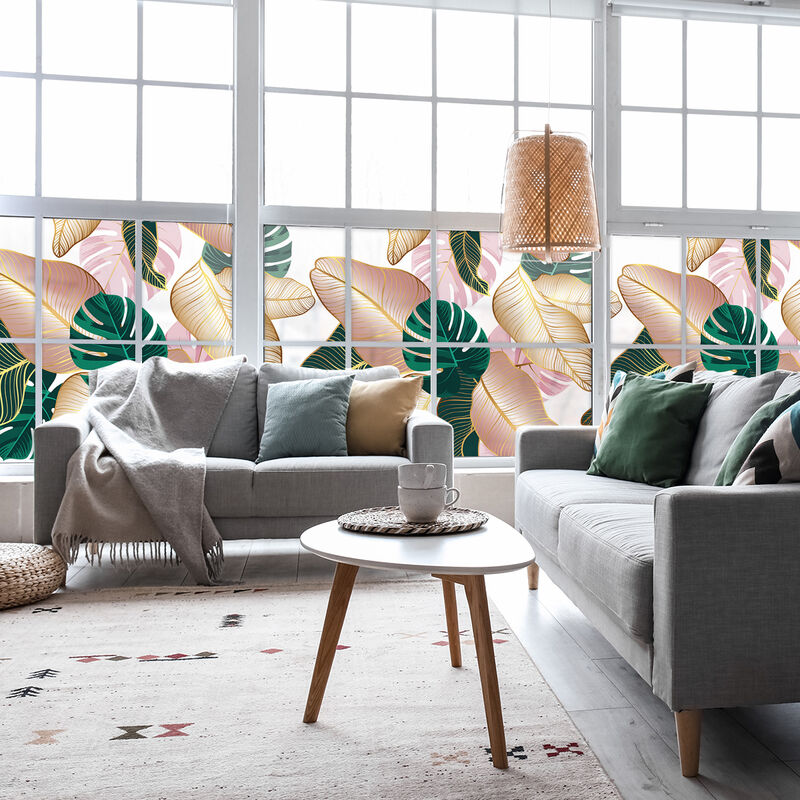 Film Fenêtre Anti Regard Occultant - feuilles tropicales - Stickers pour Vitres & Porte de Douche - 40x100cm