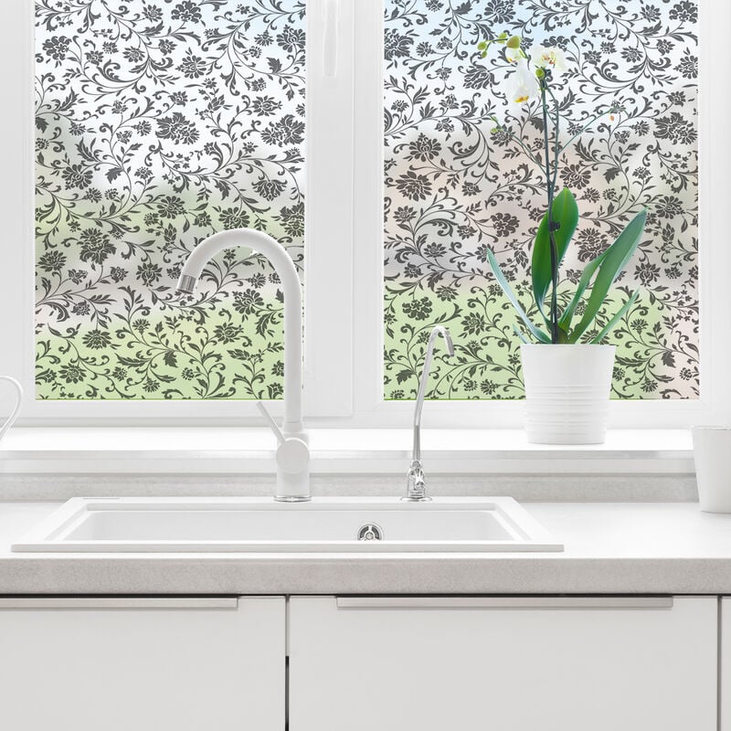 Film Fenêtre Anti Regard Occultant - FLEURS NOIR - Stickers pour Vitres & Porte de Douche - 40x100cm