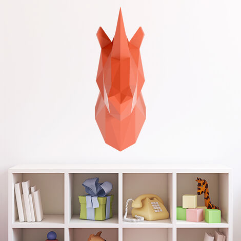 Sticker origami 3D licorne rose 30 x 10 cm