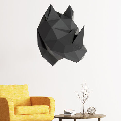 Sticker origami 3D rhinocéros noir de profil 30 x 25 cm