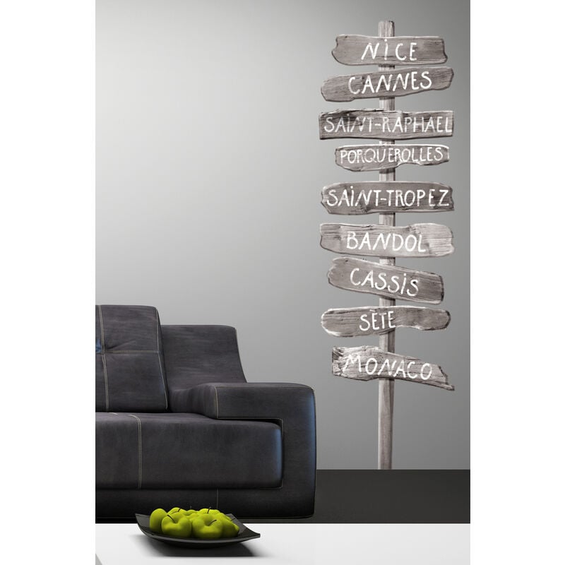 Sticker adhésif trompe l'oeil, panneau directionnel Plage Côte d'Azur Nice, Cannes, Saint-Raphaël, Saint-Tropez, 40x180cm