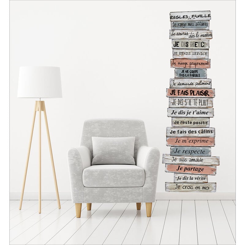 Sticker mural adhésif trompe l'oeil, décor règle de la famille, 60x180cm, décoration intérieure, décoration murale.