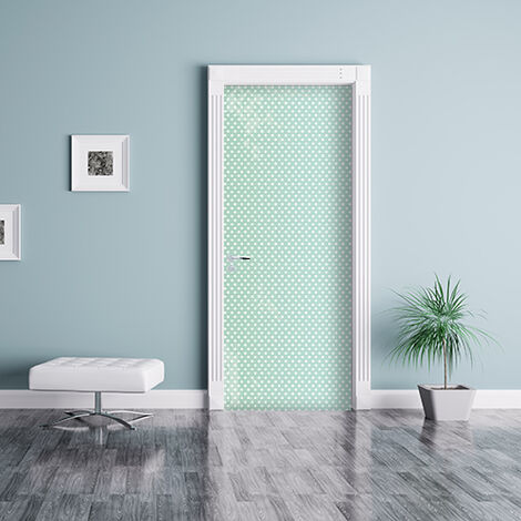 Sticker Porte 204x83cm Vert à Pois Blancs - Déco Intérieure pour Portes: Ajoutez une Touche de Style à Votre Maison