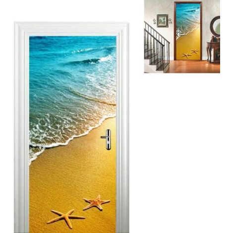 Sticker Porte 3D "Mer et Sable" - Autocollant Mural Adhésif pour Décoration de Chambre