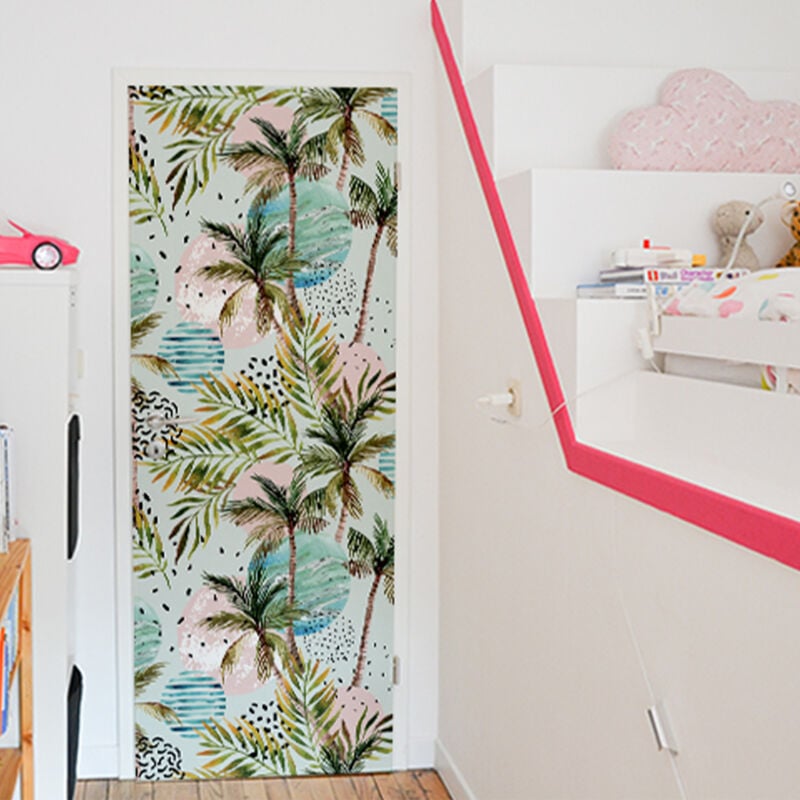 Sticker Porte Île du Paradis, Adhésif Décoratif 204 cm x 83 cm pour Portes et Placards Intérieurs - Décoration Murale Autocollant