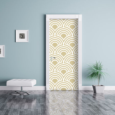 Sticker Porte Autocollant Éventails Dorés WSH, 204 cm x 83 cm - Décoration Intérieure pour Portes, Autocollant Mural Décoratif