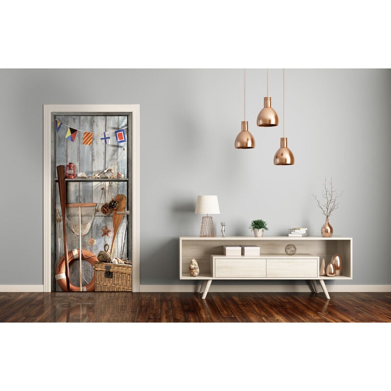 Sticker porte, cabane de pêche en bord de mer, 204 cm X 73 cm