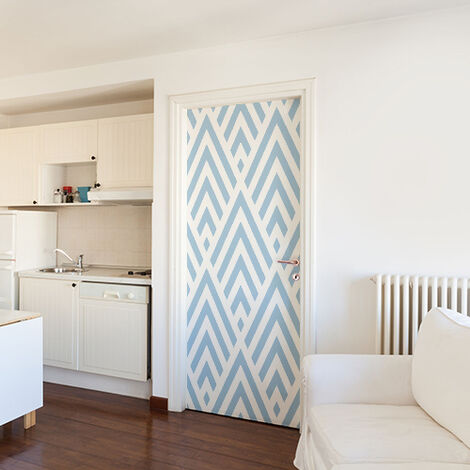 Sticker Porte Déco Originale Chevrons Bleus et Blancs, 204 cm X 83 cm pour Portes Intérieures et Extérieures