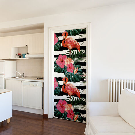 Sticker Porte Décoration Intérieure Flamants Roses, 204cm x 83cm - Autocollant pour Portes