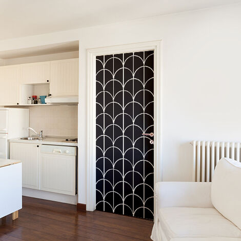 Sticker Porte Éventail Asiatique Doré, 204 cm X 83 cm, Décoration pour Portes Intérieures et Extérieures