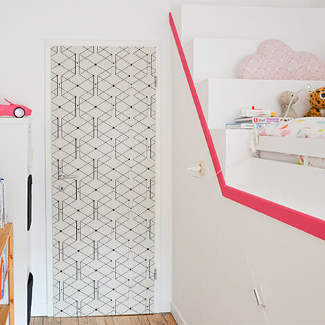 Sticker Porte Hexagones Crème 204cm x 83cm - Déco Intérieure pour Portes, Autocollant Mural Design, Décoration Maison, Aménagement Intérieur.