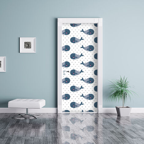 Sticker Porte Kawaii Baleine, 204 cm X 83 cm - Déco Murale pour Portes Intérieures et Extérieures