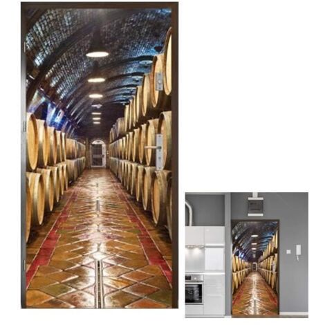 Sticker Porte Photo 3D - Décor Trompe-l'œil pour Salon et Cave à Vin