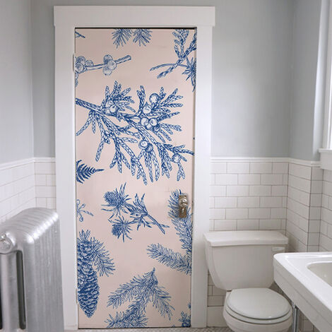 Sticker Porte Plantes Bleues Wall Sweet Home, Décoration Intérieure, 204 cm X 83 cm, Idéal pour Portes Intérieures