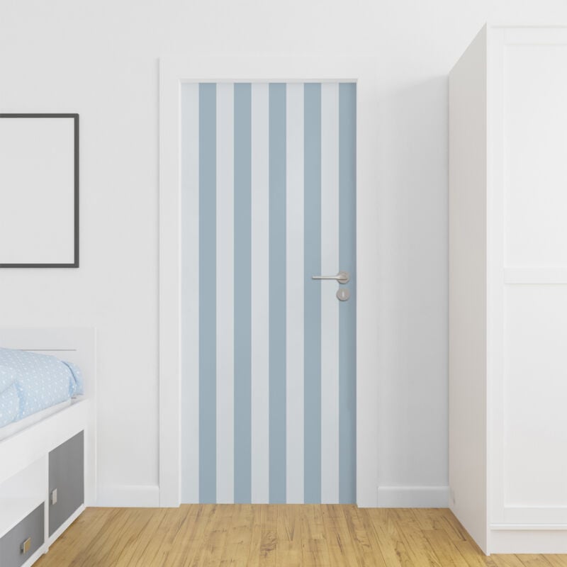 Plage - Sticker porte, rayures Bleu Ciel, bande, 204 cm x 60 cm