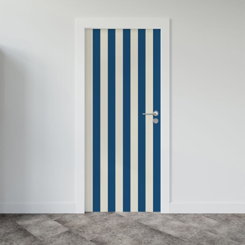 Sticker porte, rayures Bleu, tendance, 204 cm X 73 cm