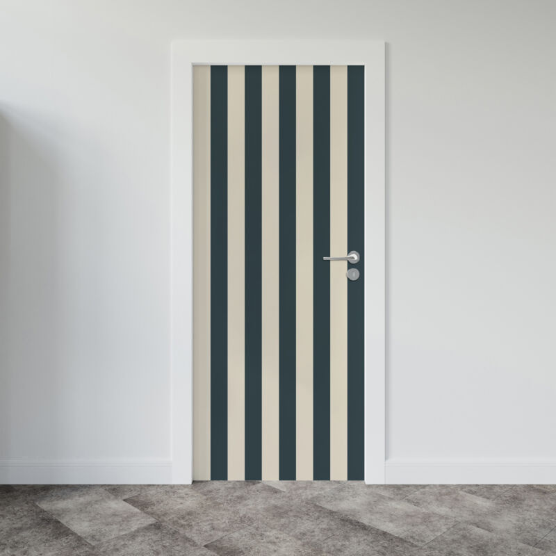 Sticker porte, rayures Noir et Beige, bande noir beige, 204 cm x 60 cm