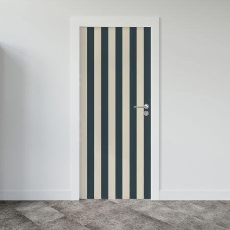 Sticker porte, rayures Noir et Beige, bande noir beige, 204 cm X 83 cm