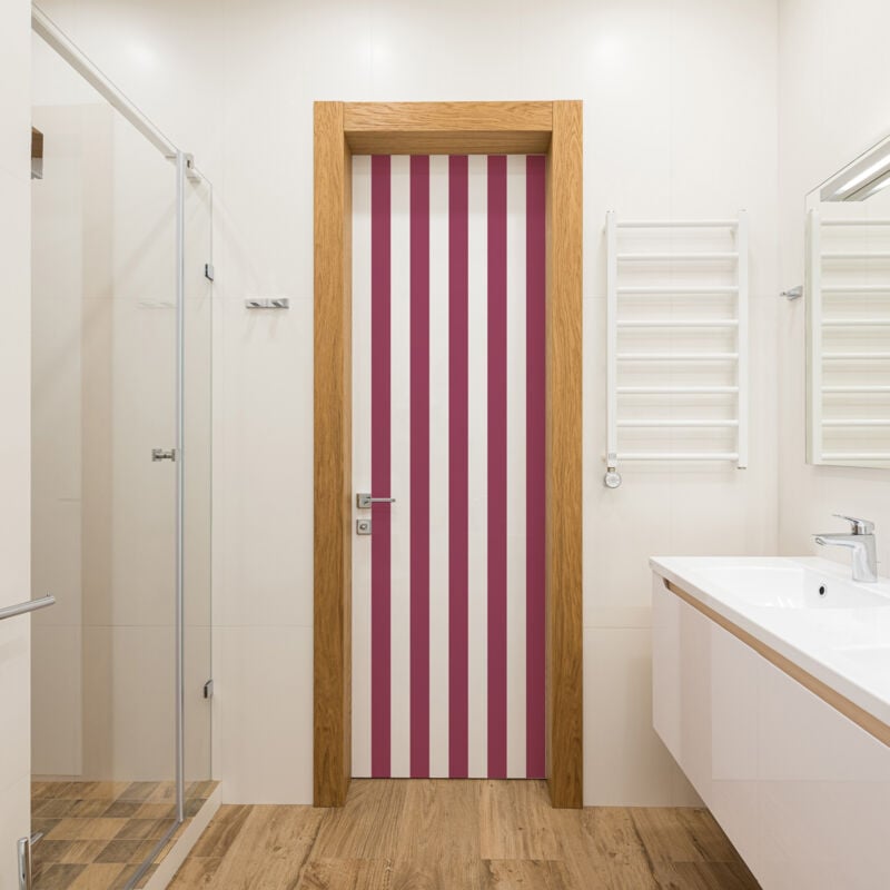 Plage - Sticker porte, rayures Prune, tendance, 204 cm x 73 cm