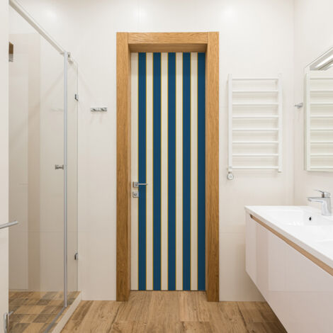 Sticker porte, rayures tendance Vintage Bleu, 204 cm X 60 cm