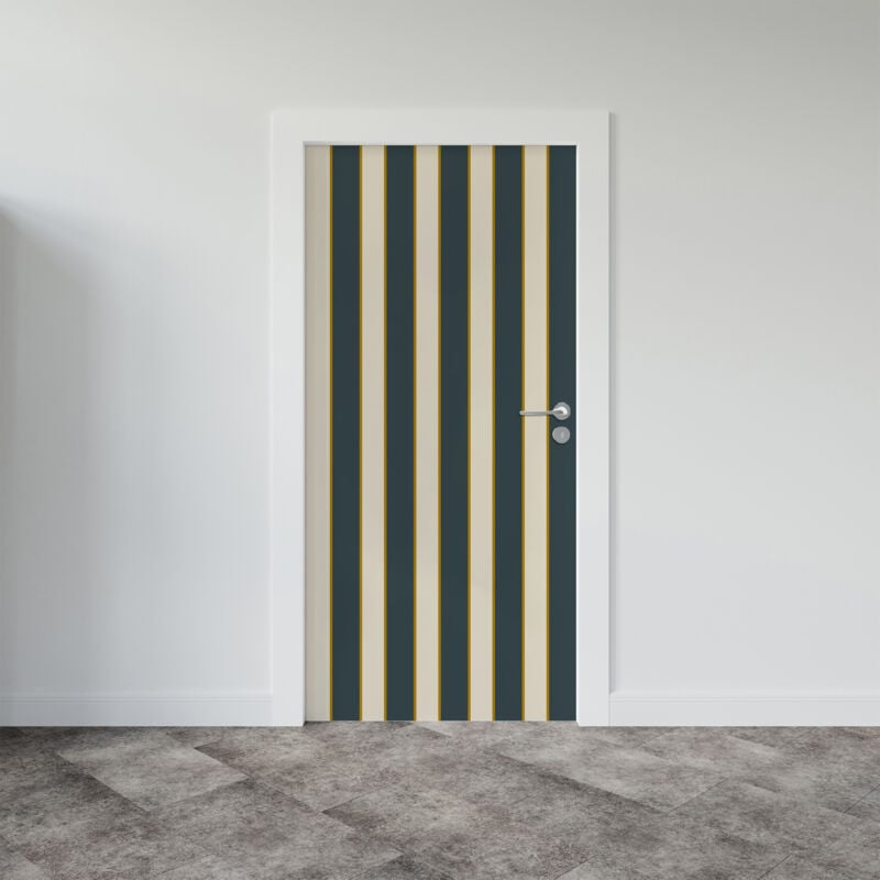 Plage - Sticker porte, rayures tendance Vintage Noir et Beige, 204 cm x 60 cm