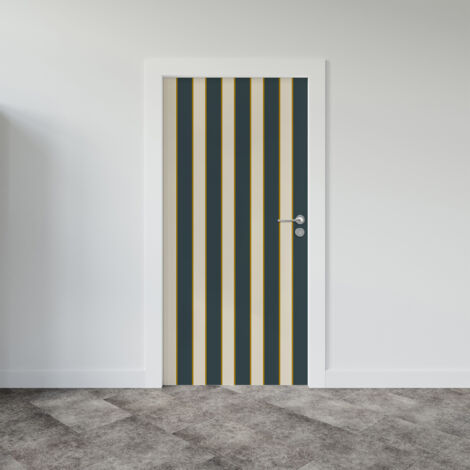 Sticker porte, rayures tendance Vintage Noir et Beige, 204 cm X 73 cm