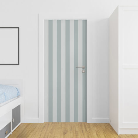 Sticker porte, rayures Vert de Gris tendance, 204 cm X 60 cm