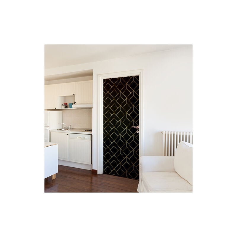 Sticker Autocollant 3D Cubes Noir et Or, 204 cm x 83 cm, Décoration Murale Porte