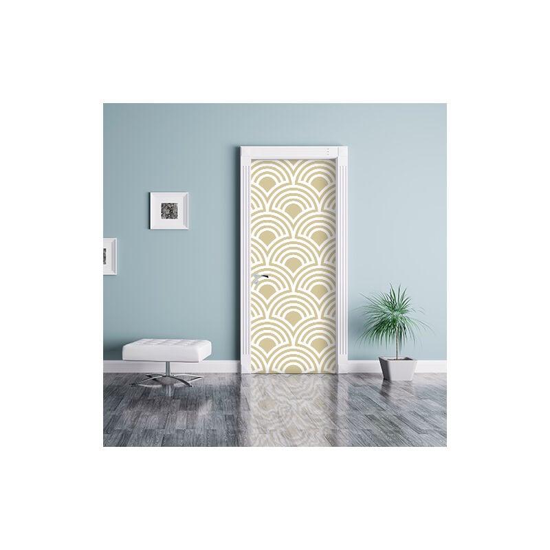 Sticker Porte Autocollant Éventails Dorés wsh, 204 cm x 83 cm - Décoration Intérieure pour Portes, Autocollant Mural Décoratif