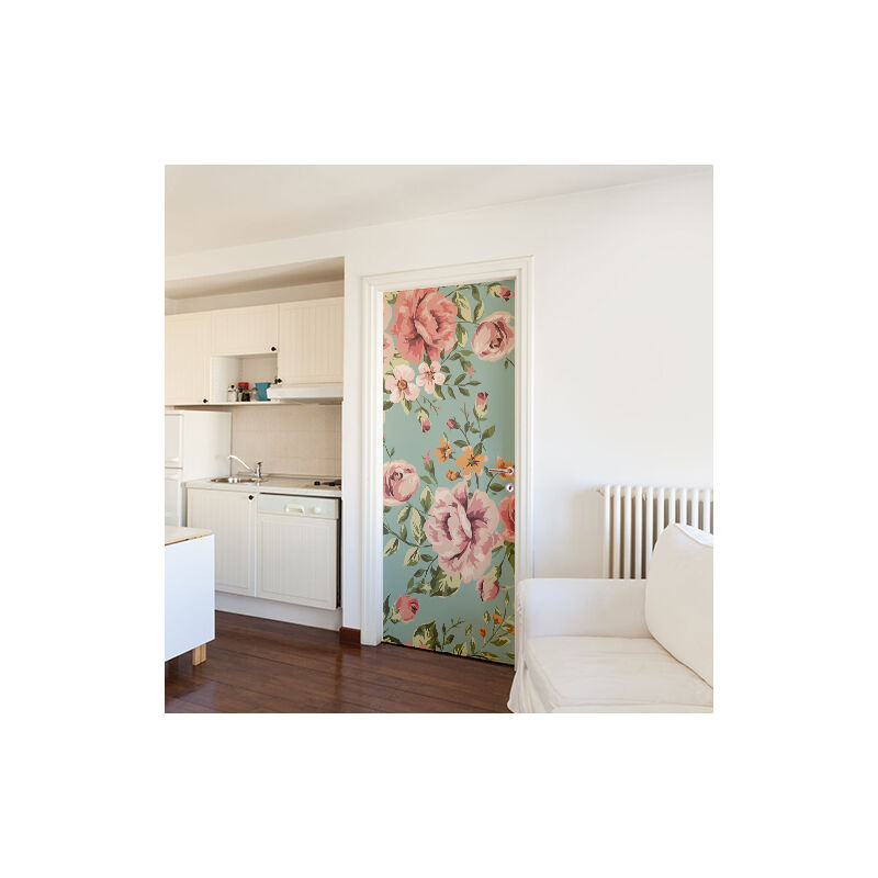 Sticker Autocollant Fleurs Roses 204 cm x 83 cm - Déco Intérieure pour Portes, Mur, Fenêtre, Meuble, etc.