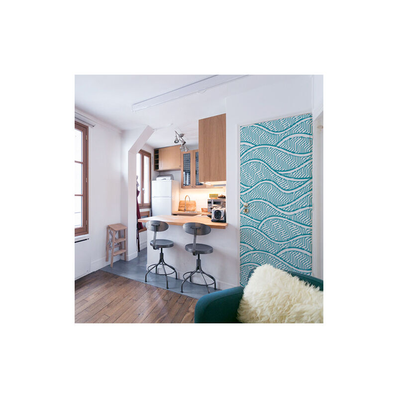 Sticker mural déco Vagues bleues et blanches, 204 cm x 83 cm, wsh, porte intérieure
