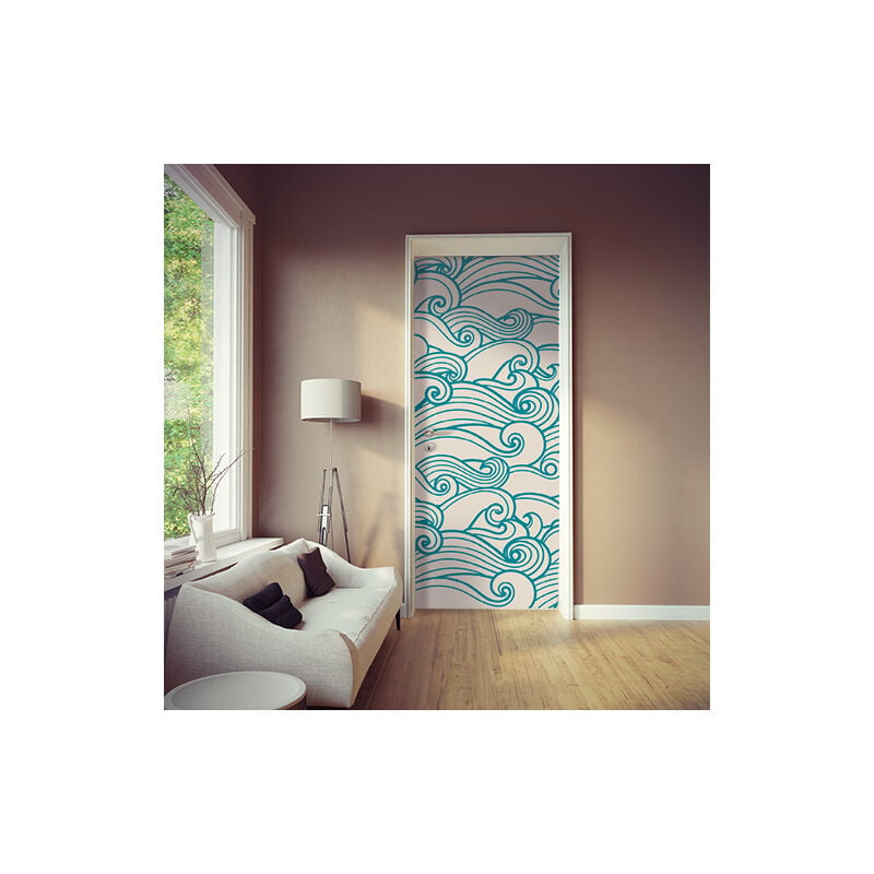 Sticker Mural Bleu Vagues, Déco Intérieure 204x83cm pour Portes, Décoration Murale, Autocollant Porte