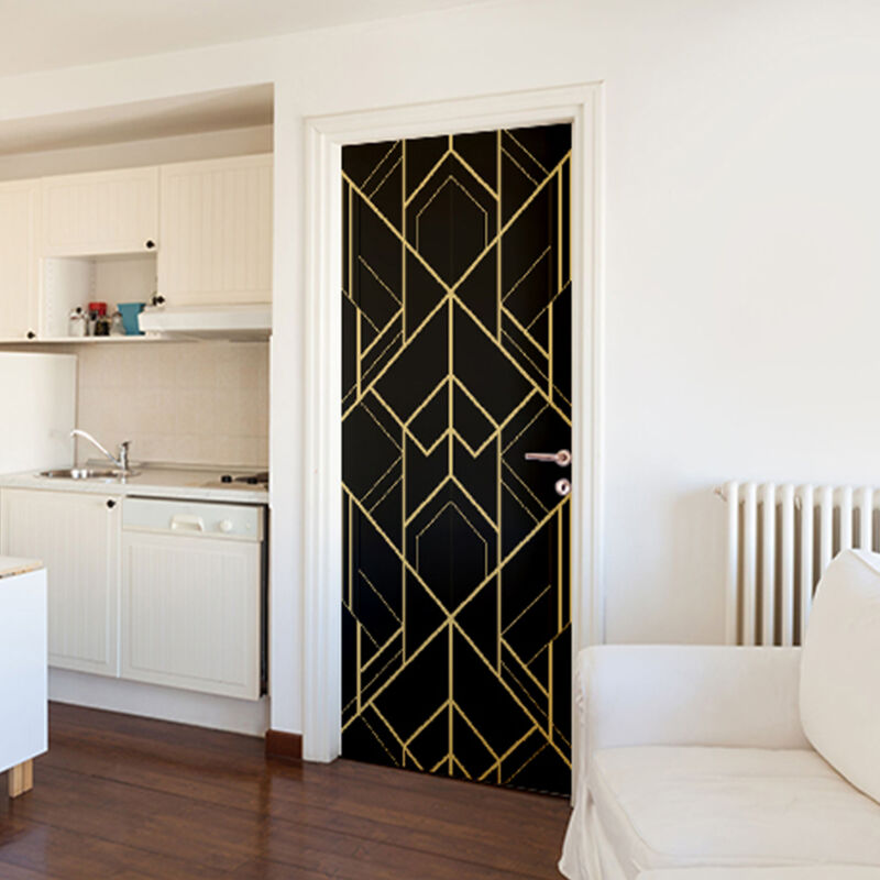 Plage - Sticker Porte Mural Futuriste Noir et Or, 204 cm x 83 cm