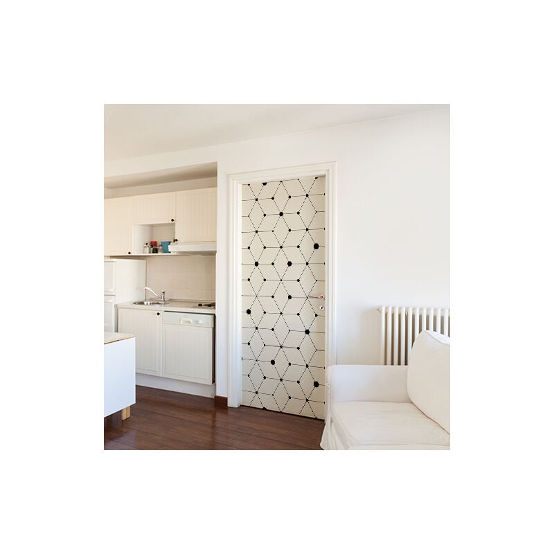 Sticker Porte Géométrique Moderne Noir & Crème, 204cm x 83cm, Déco Intérieure Maison, Autocollant Mural Décoratif