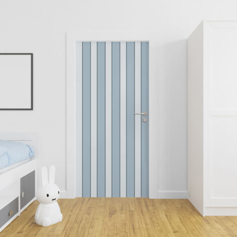 Sticker porte, tendance rayures Vintage Bleu Ciel, 204 cm X 73 cm