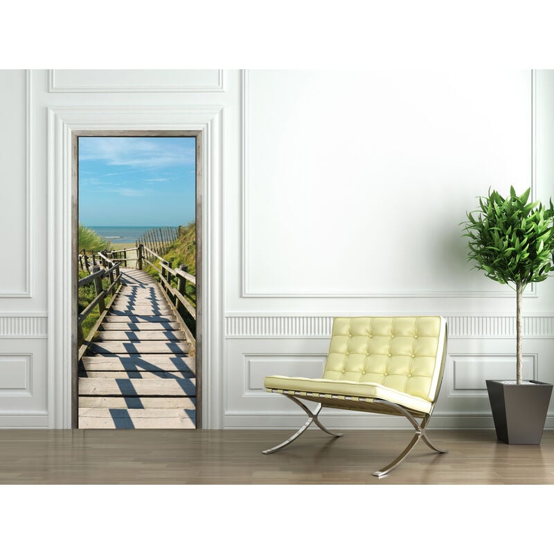 Sticker porte, trompe l'oeil encadrement de porte en bois dans les dunes, 204 cm x 60 cm