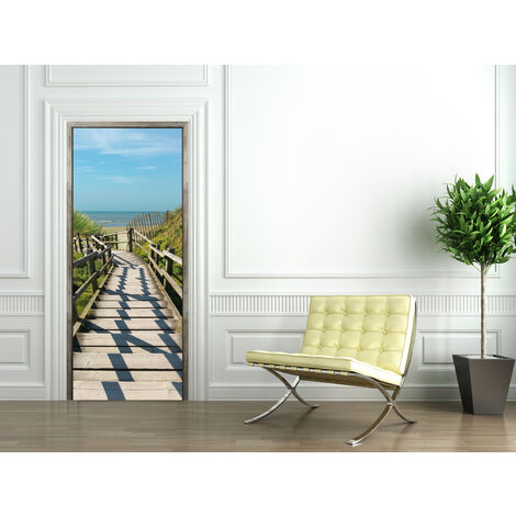 Sticker porte, trompe l'oeil encadrement de porte en bois dans les dunes, 204 cm X 60 cm